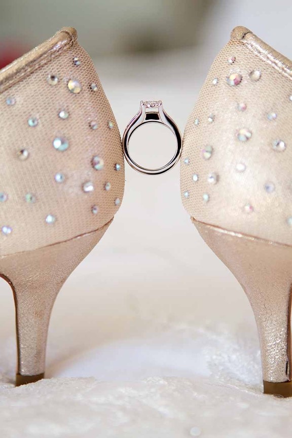 Engagement ring on shoe