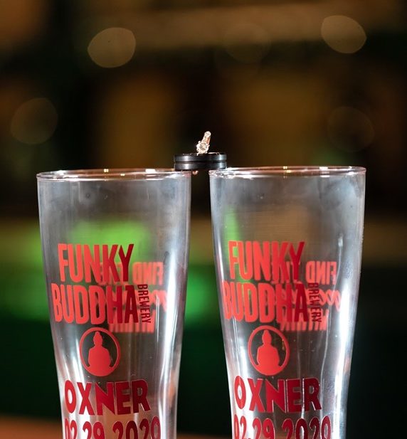 wedding ring on Funky Buddha beer glass