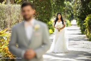 bride and groom first look