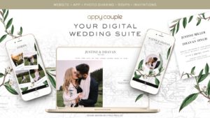 a computer and celll phone showing wedding website. Your Digital Wedding Suite