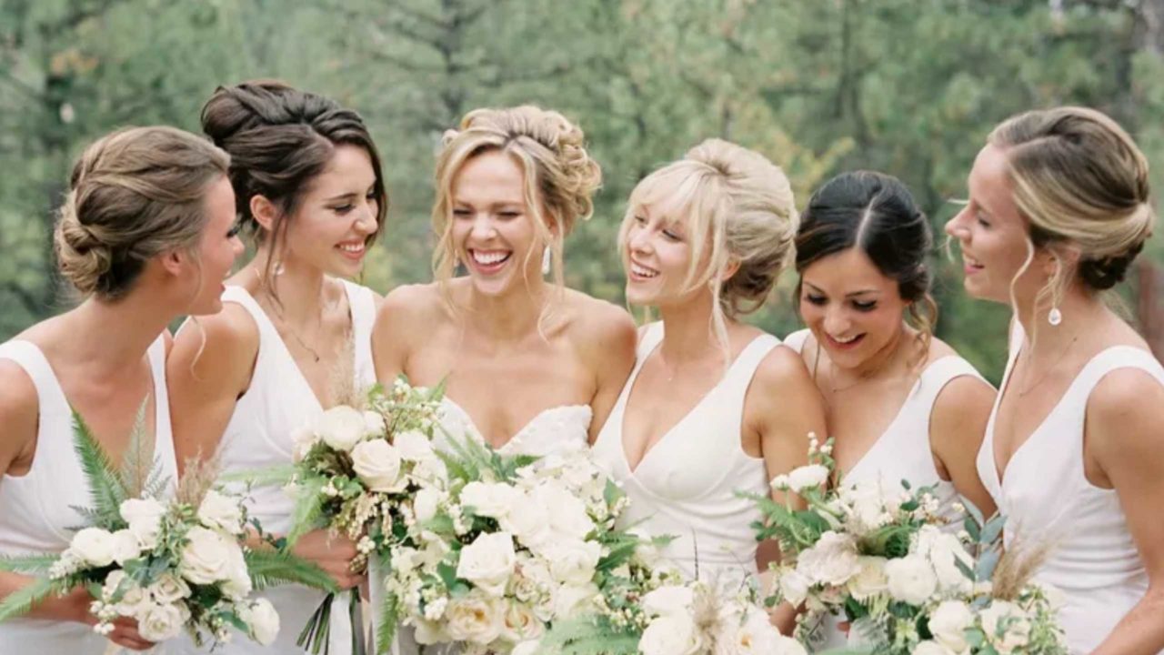 bridesmaids with bun hairstyle