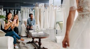women in a bridal salon choosing a gown