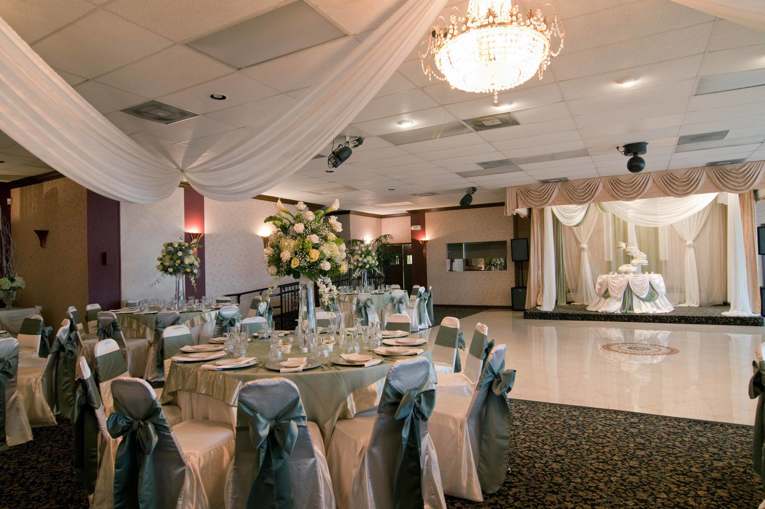 Wedding reception ballroom with no up lighting