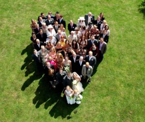 Heart shaped aerial wedding photo