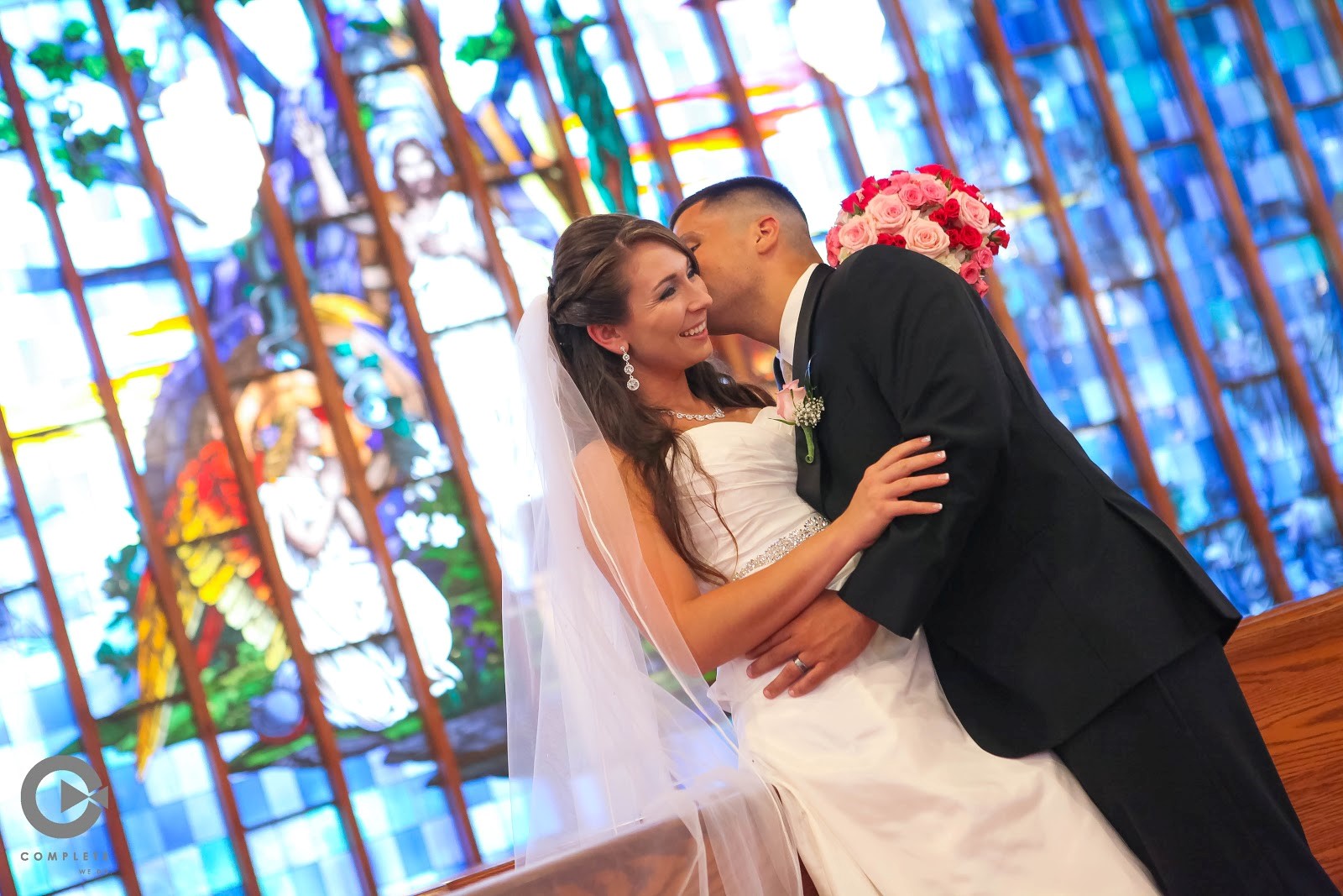 Bride and Groom portrait stained glass window