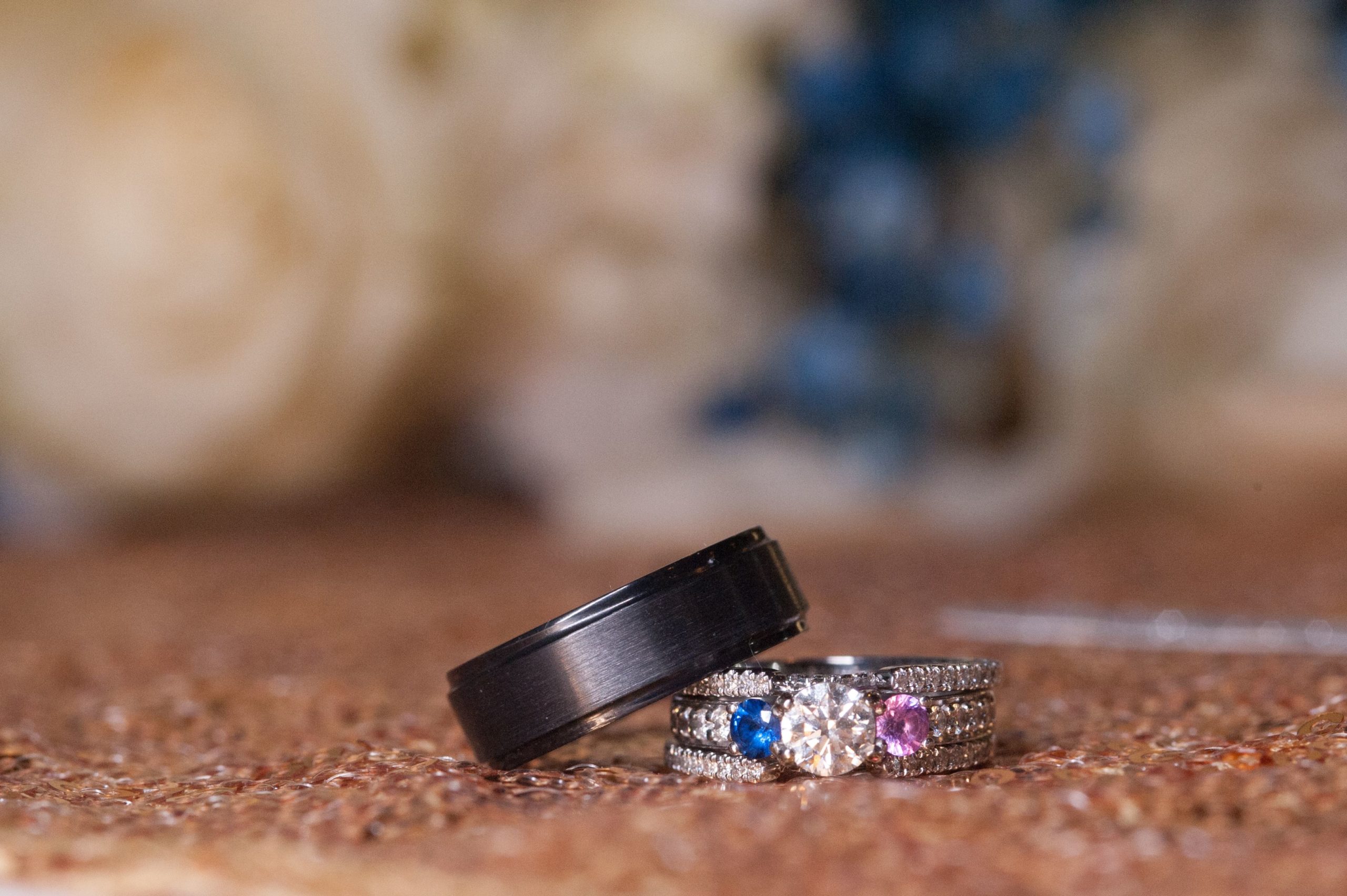 Black wedding ring diamond engagement ring