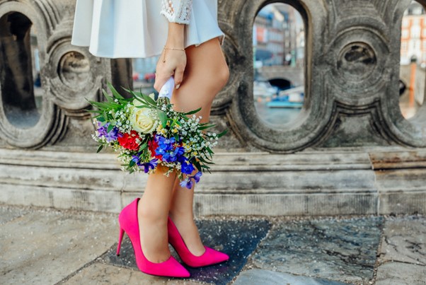 Bride wearing pink high heels