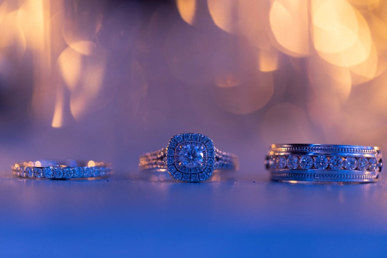 Wedding and engagement ring with sun flare 2