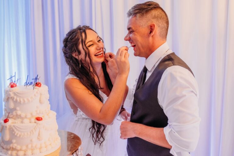 Fort Myers Wedding Photographer Summer Bride & Groom Cake Cutting