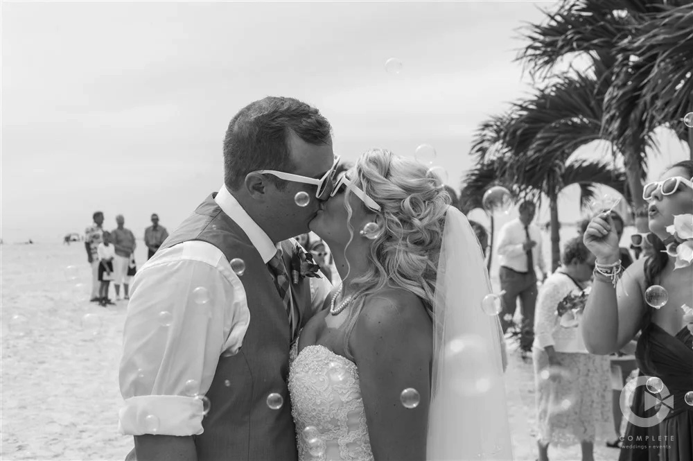 Wedding exit, bubbles, beach wedding