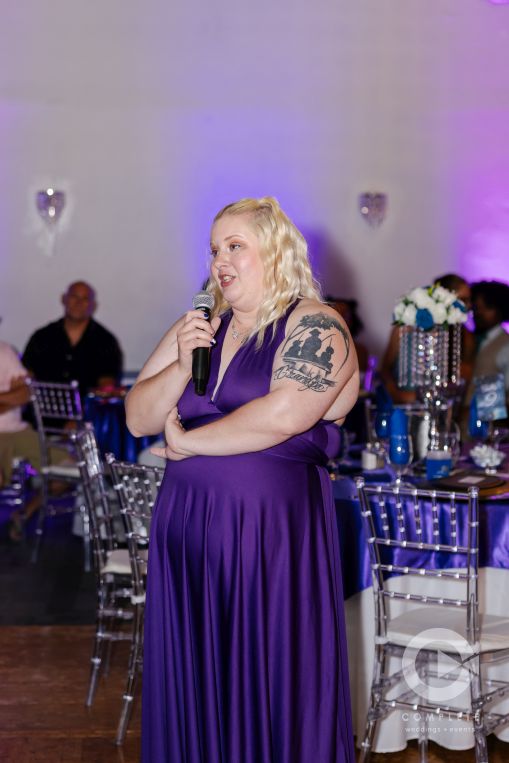 Bridesmaid gives well-wishes speech at wedding