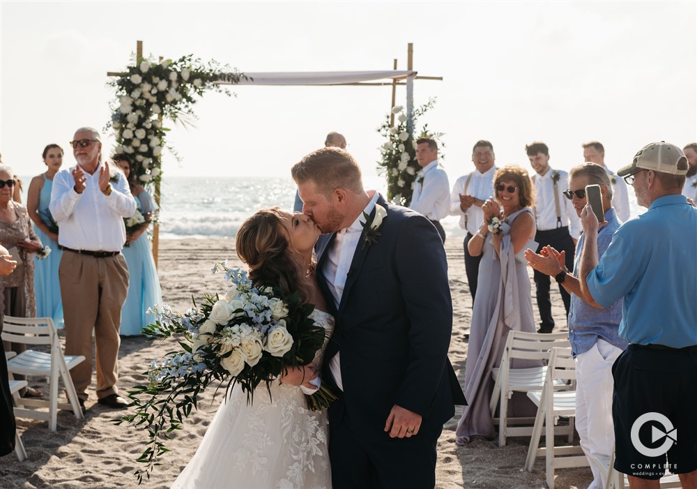 Captiva Island beach wedding ceremony kiss!