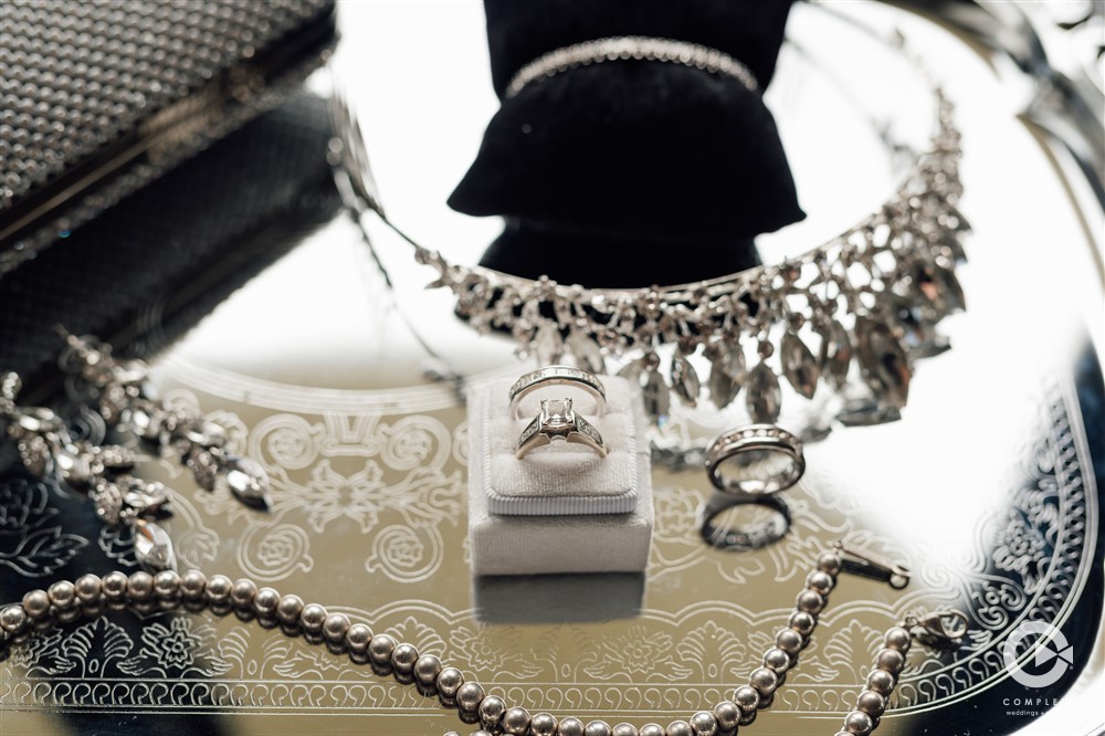 Silver bling wedding details at Hilton Marco Island.