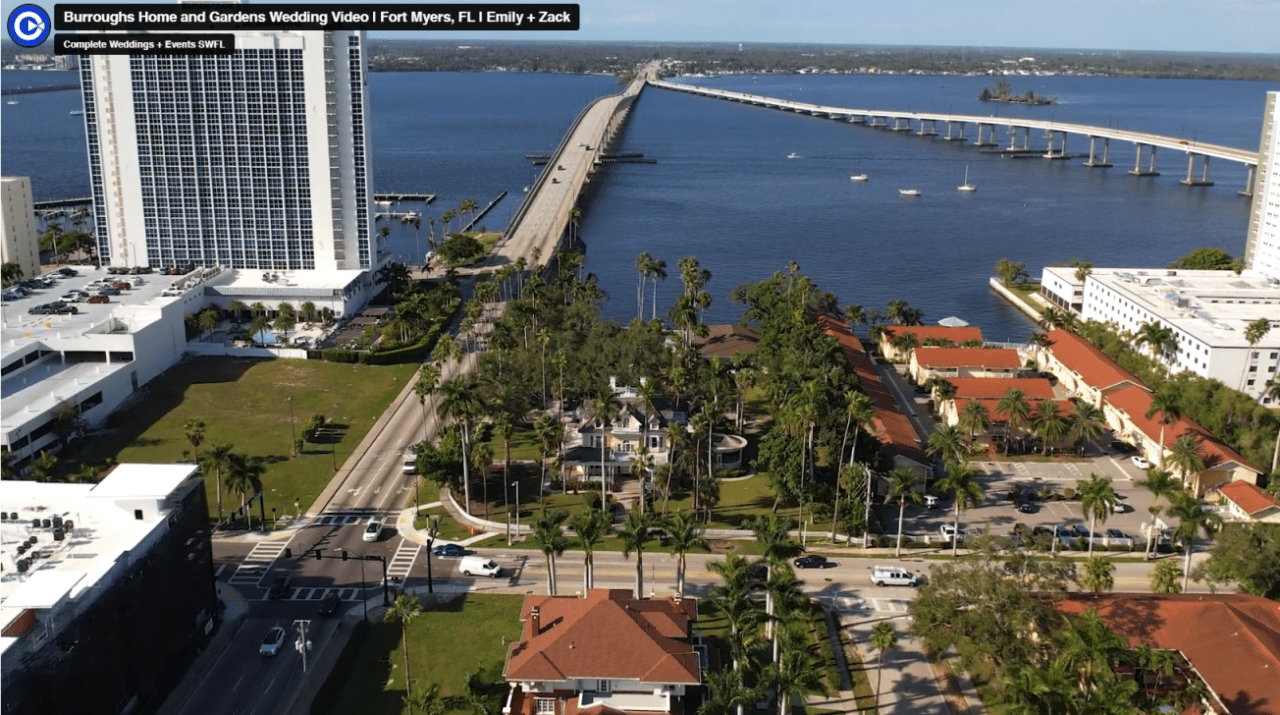 Drone view of Downtown Fort Myers A Highlight Reel for Your Wedding in Fort Myers