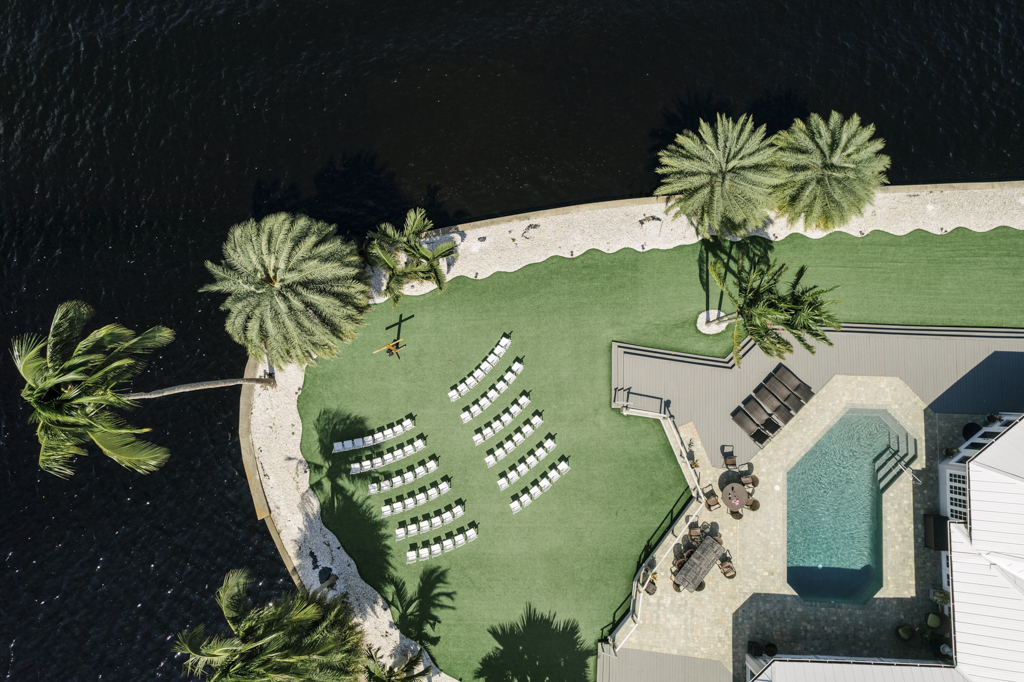 Grace River Island Resort wedding Venue in Fort Myers Florida as seen from a drone