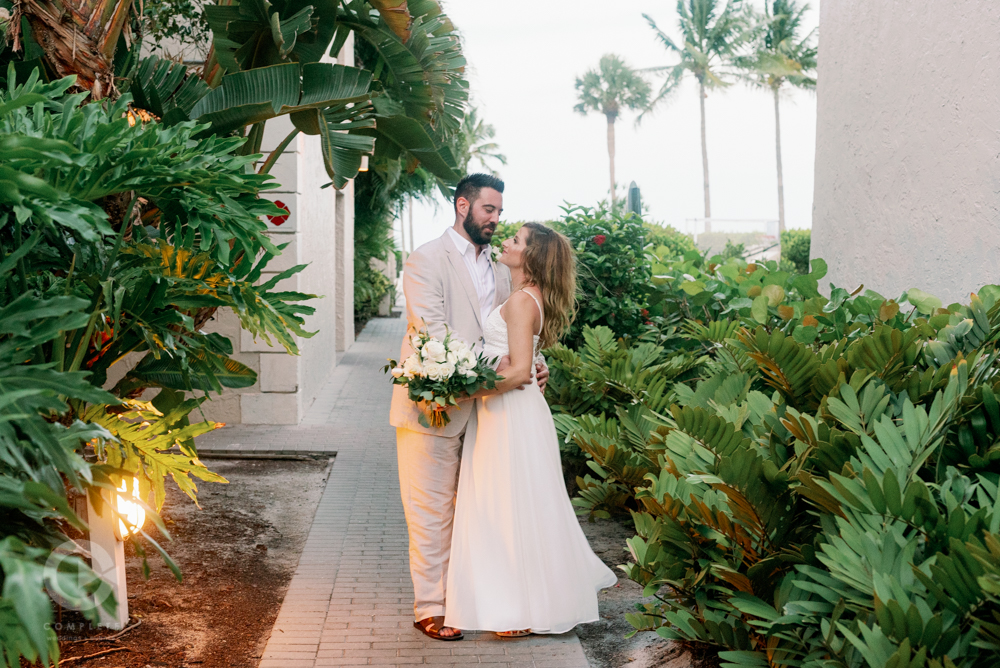 Newlyweds pose at Sundial Beach Resort and Spa on Sanibel Island Florida