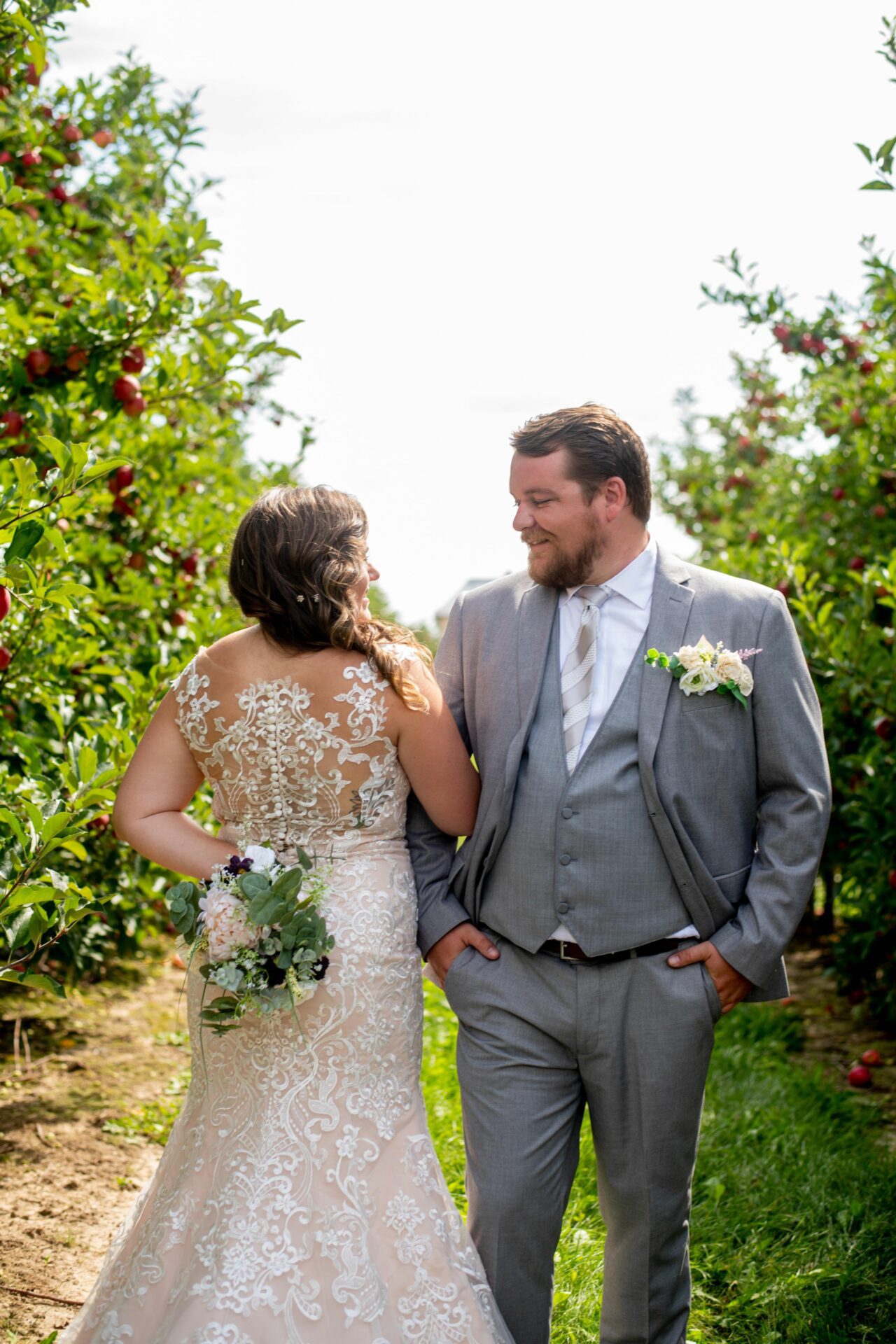 Bride & Groom in Orchard