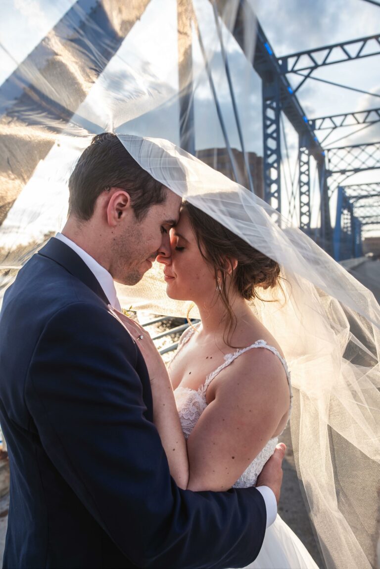 Bride & Groom under the veil Photography by Rachael Gage