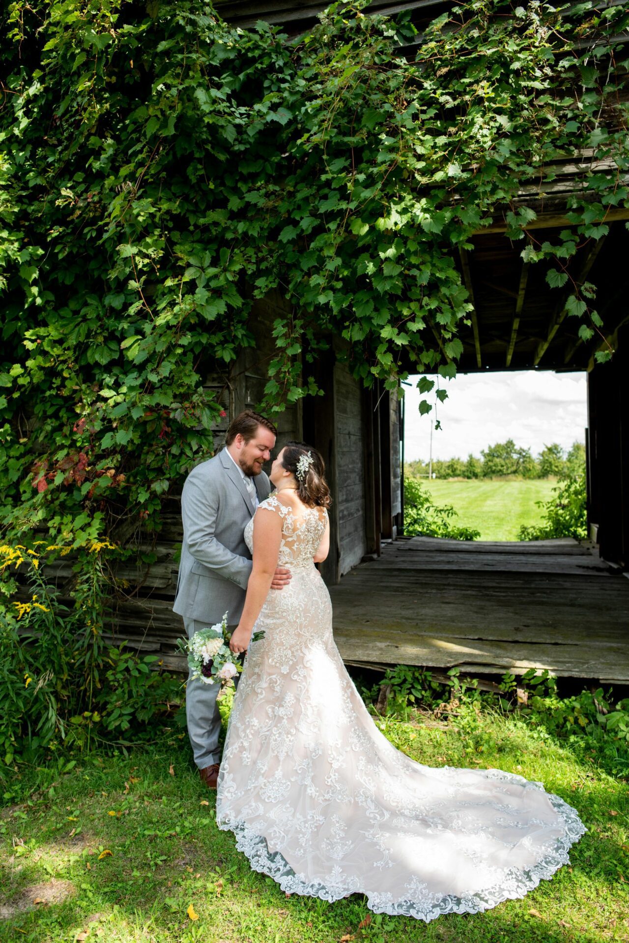 Bride & Groom with a nature backdrop
