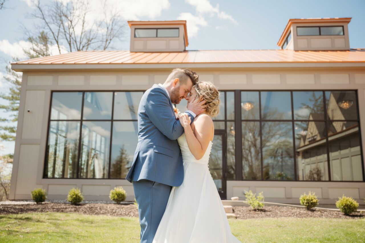 Bride and Groom outside Photography by Lena Stefon