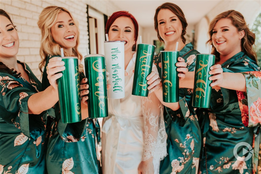 personalized cups at wedding morning
