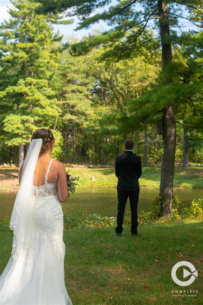 bride and groom first look