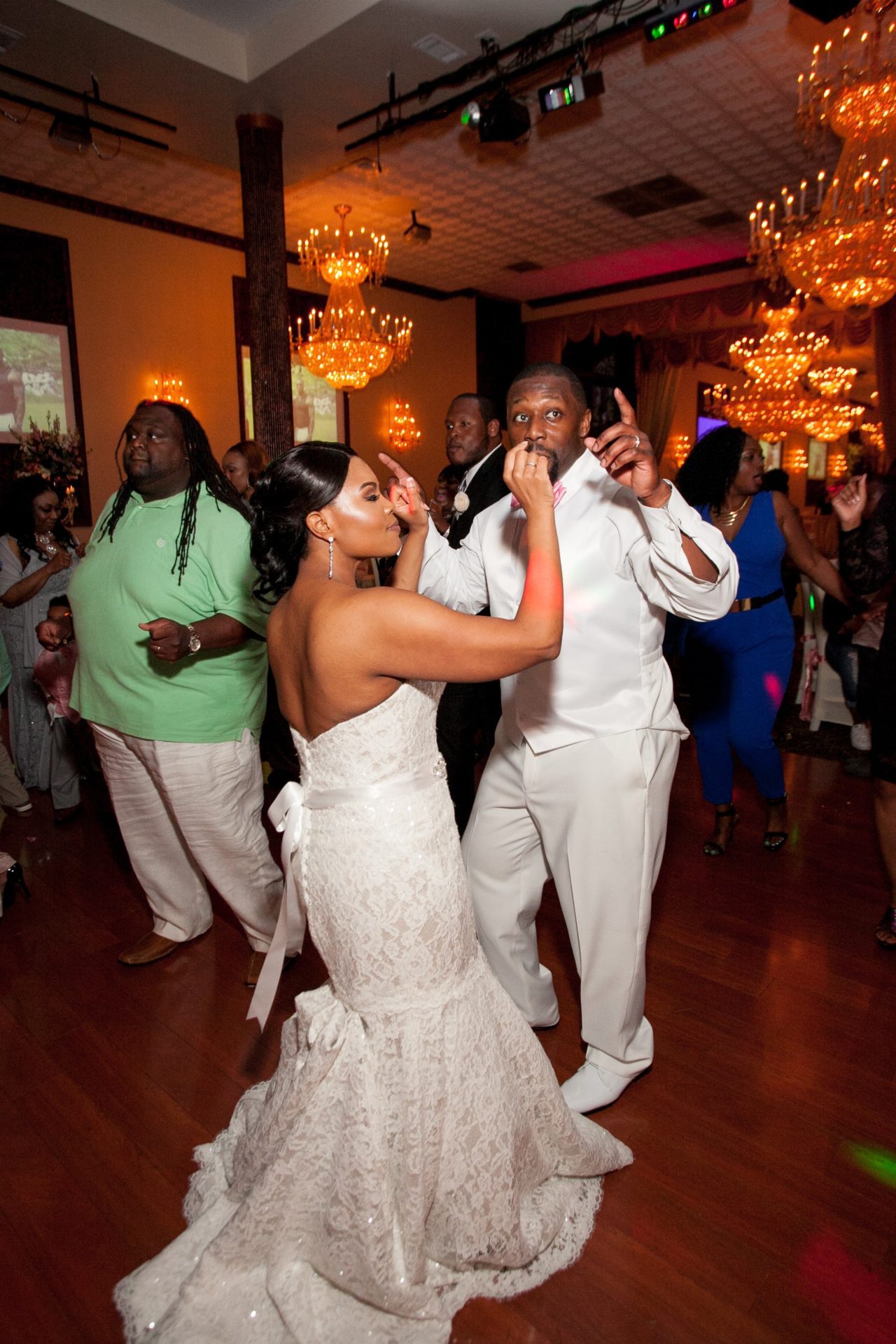 bride and groom dancing