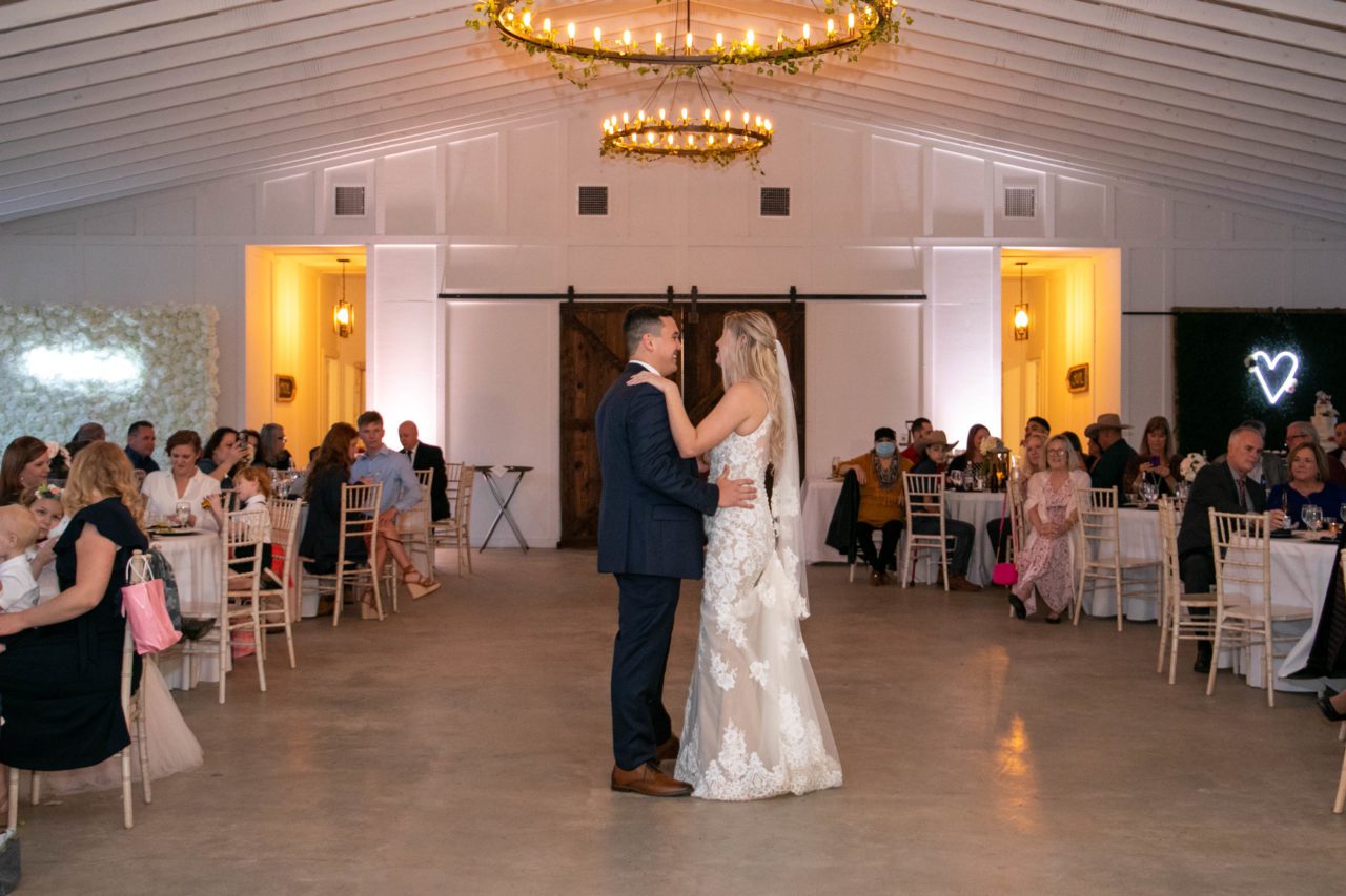 bride and groom dancing