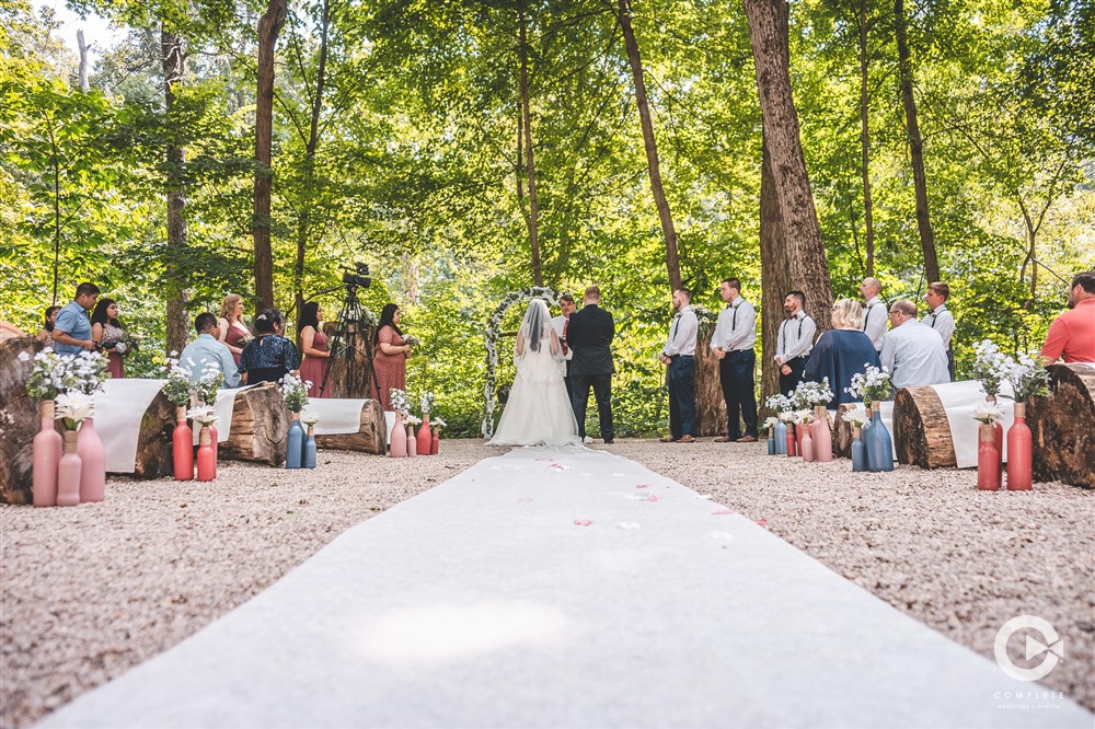 log benches wedding ceremony