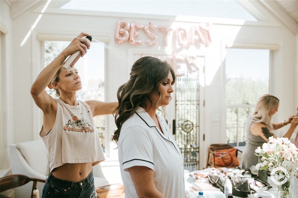 Bride getting hair done