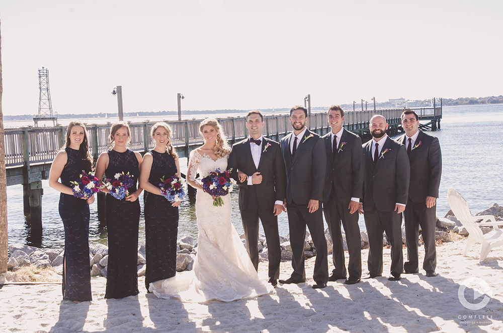 Wedding party at pier