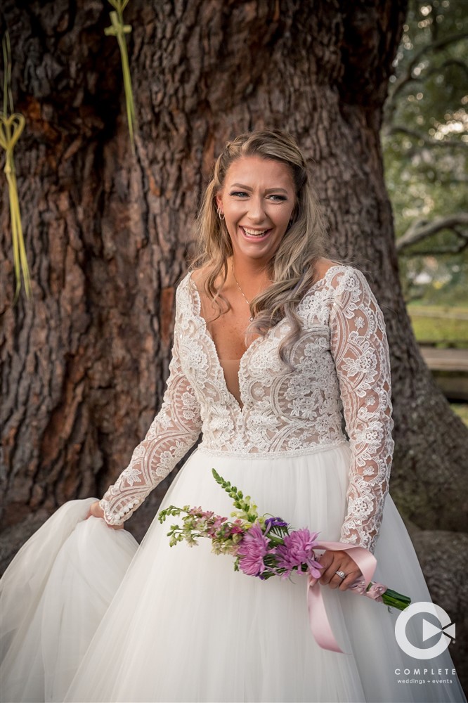 Bride photo at Treaty Park outdoors after her wedding ceremony