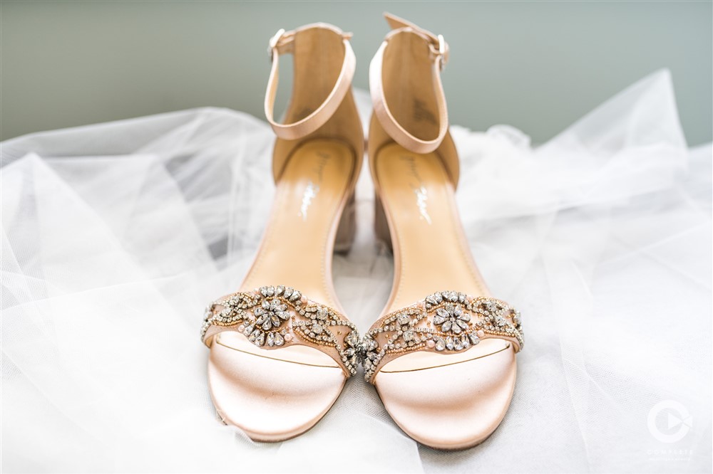 High heel on a wedding dress detail shot north of Jacksonville
