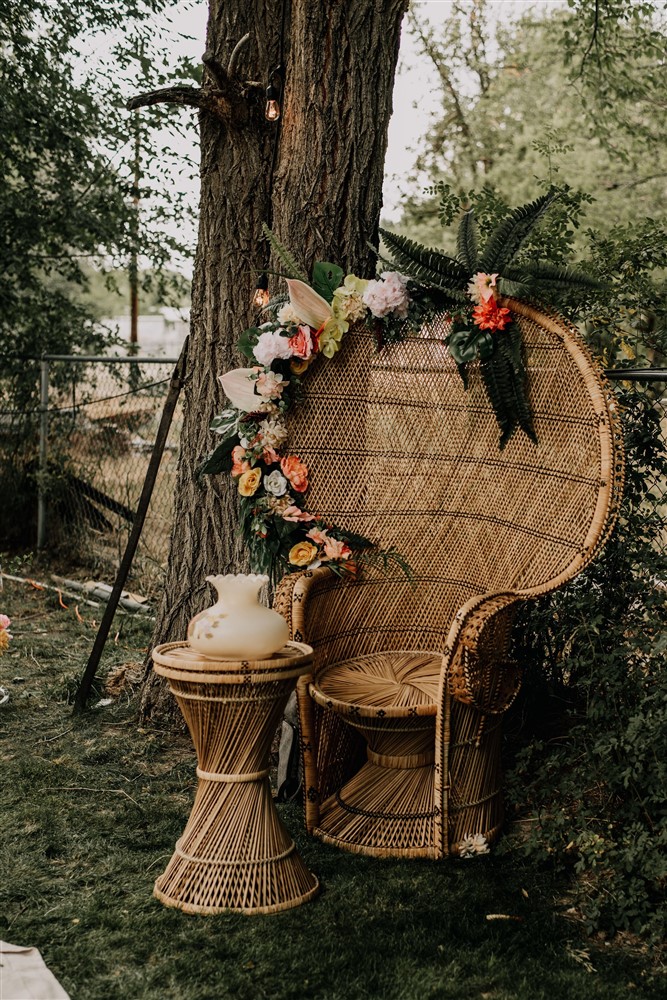 Timeless wedding theme wedding photo of a bohemian style seat during Florida wedding
