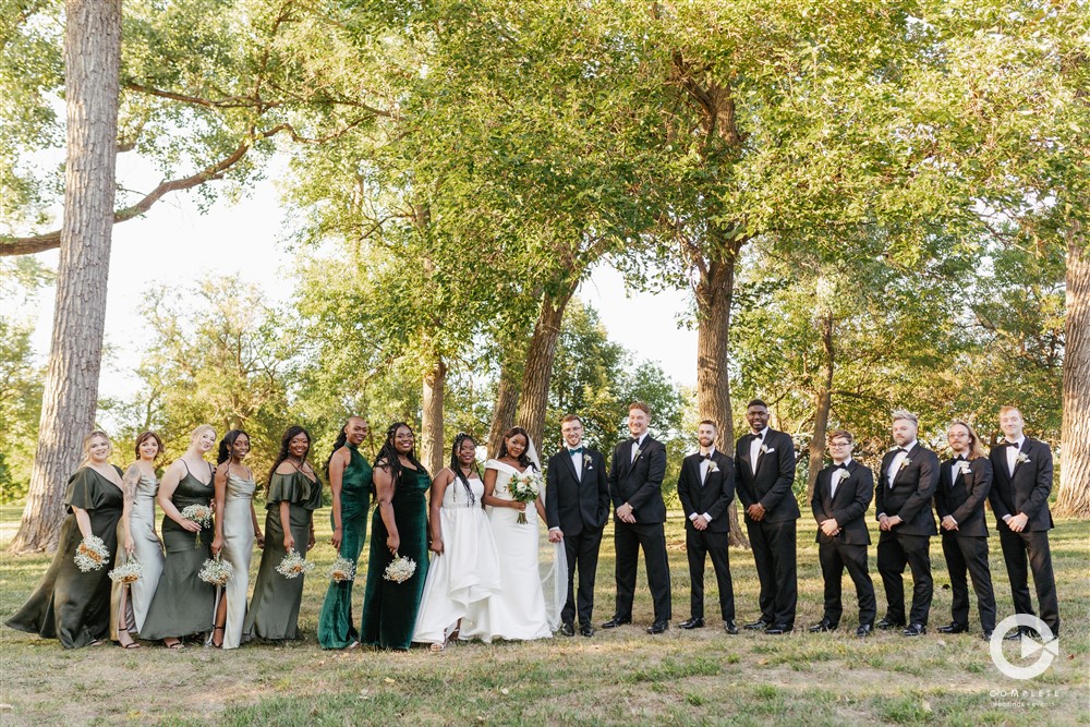 wedding party photos in green