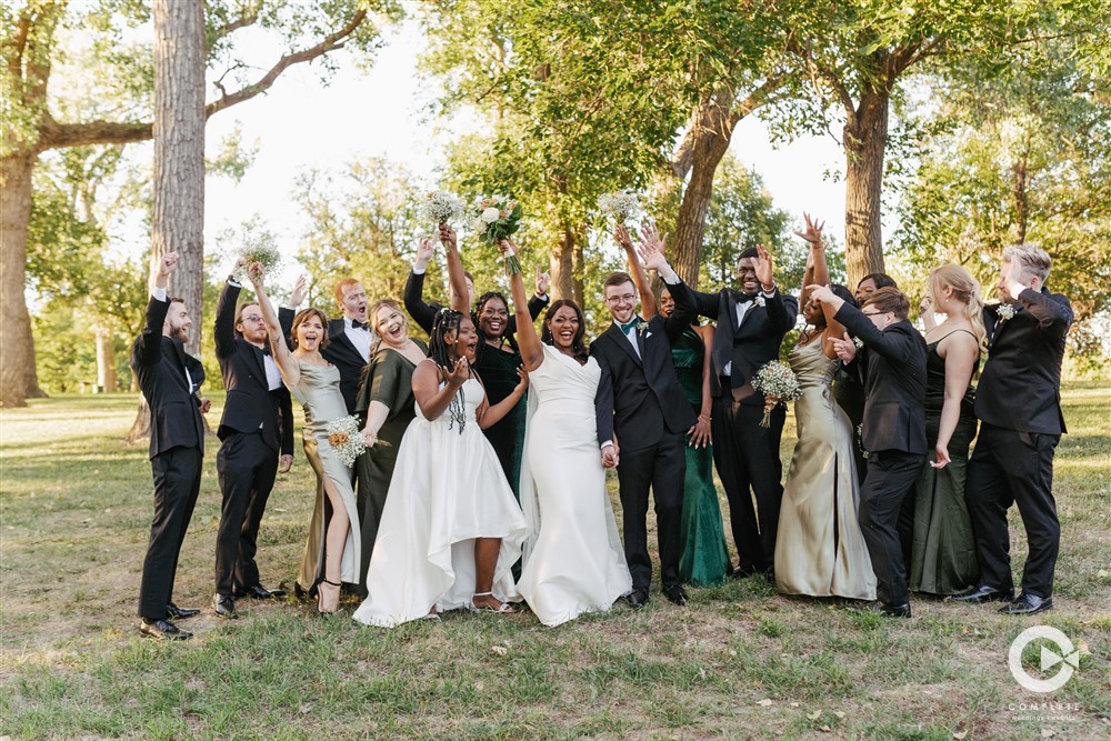 wedding party photos in green