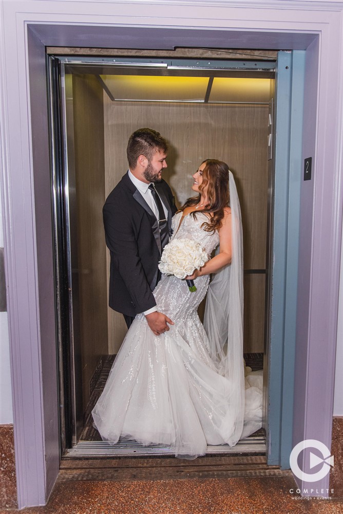 elevator wedding photos