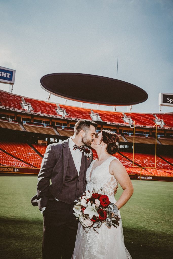kansas city cheifs wedding kiss go team just married