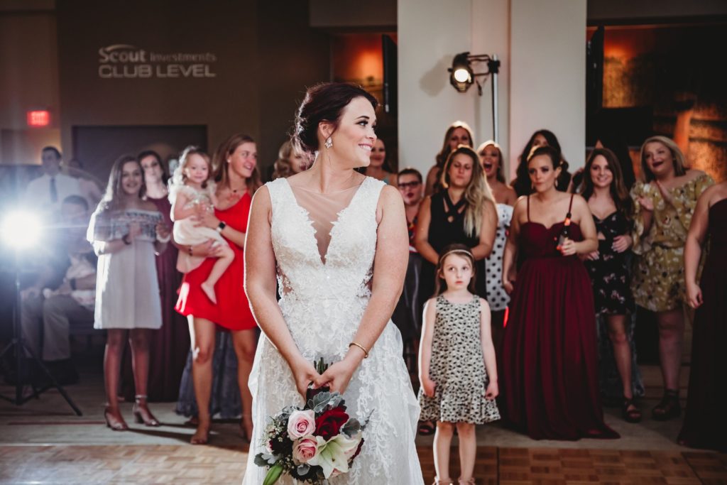 Bride is about to toss her bouquet