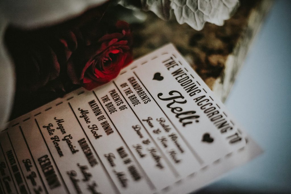 Wedding itinerary that looks like a ticket to a game at Arrowhead Stadium