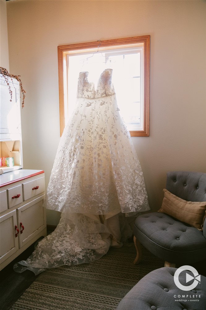 Wedding dress shot at Nebraska High Plains wedding during October 2020