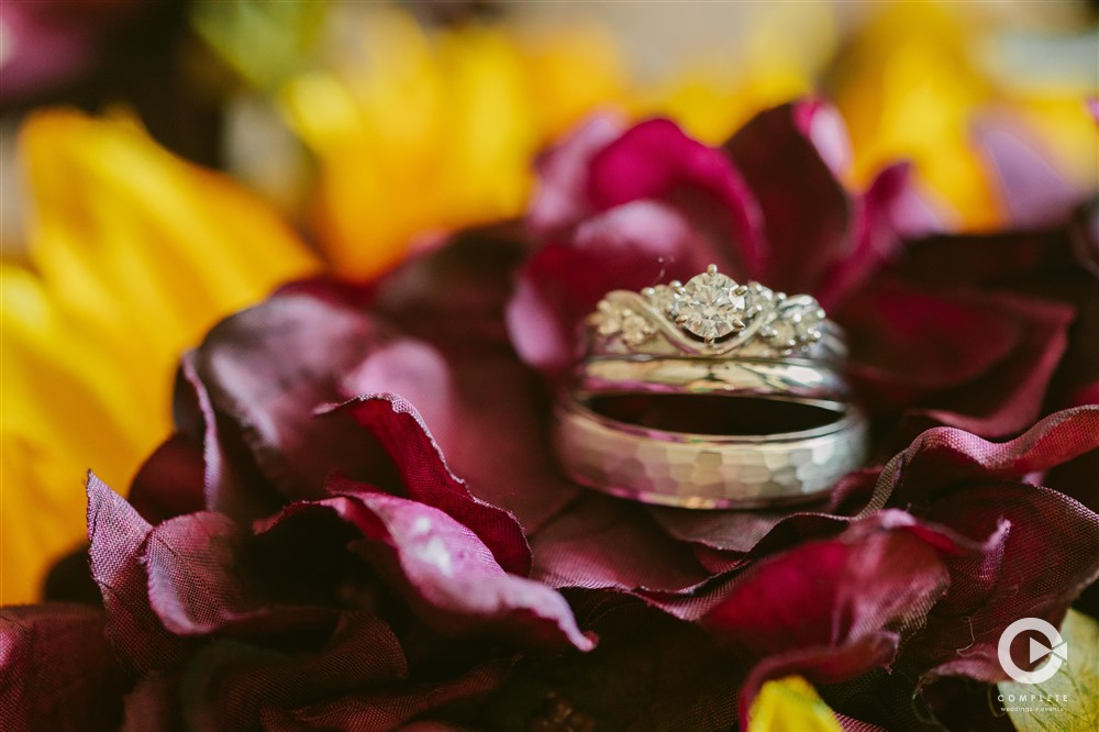 Nebraska High Plains wedding with bouquet detail shot with wedding rings