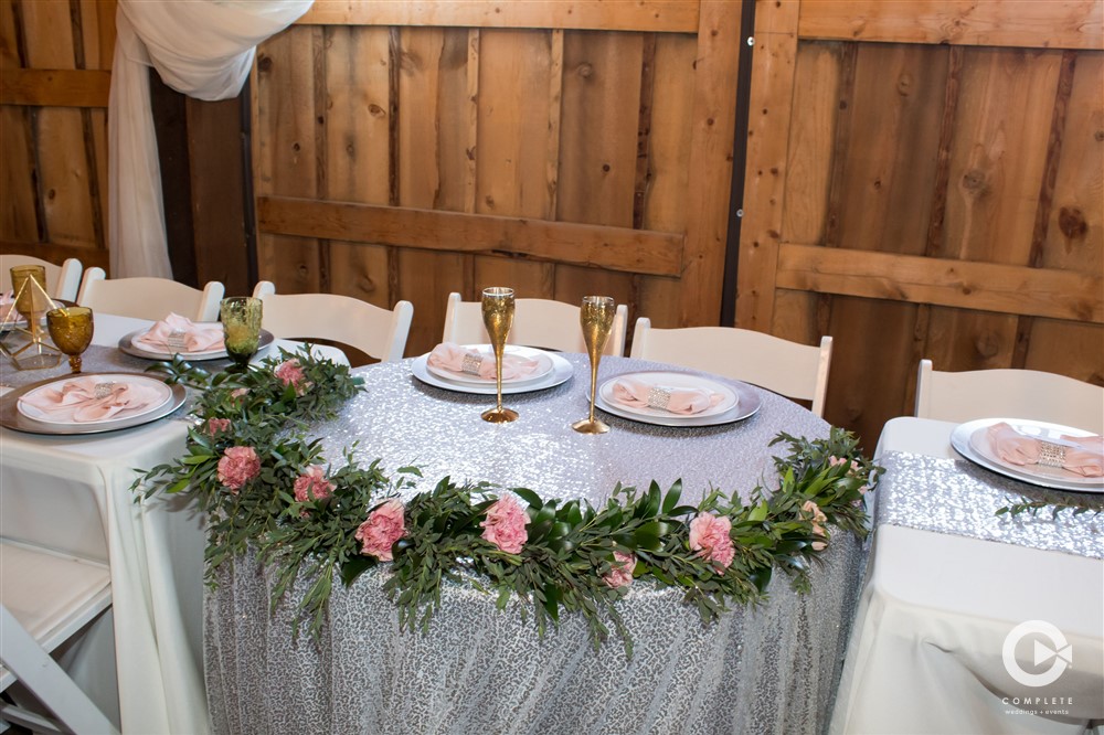 Silver Sweatheart and head table clothes