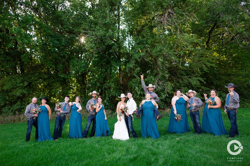 wedding party in teal