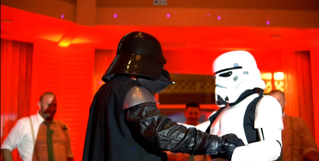 Darth dances with Stormtrooper  - Bridal Party Introduction and Grand Entrance Ideas