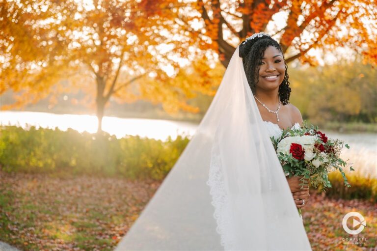 Wedding bride sun glow fall