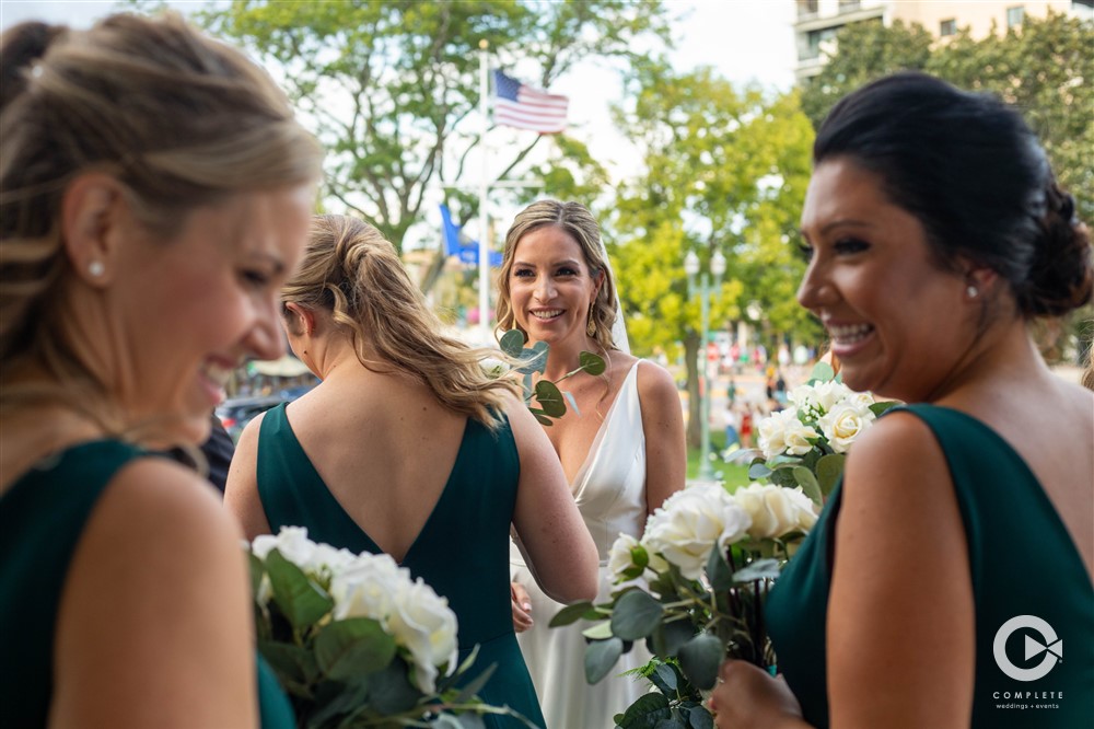 bride amongst bridesmaids