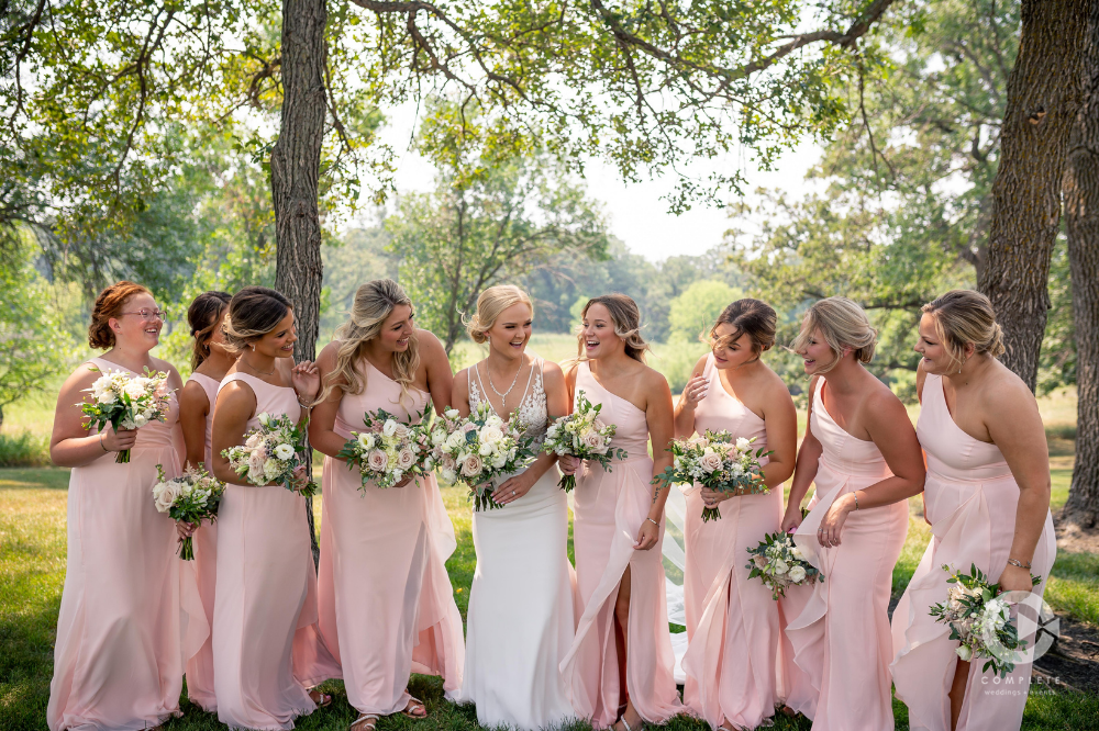 matching pink bridesmaids dresses