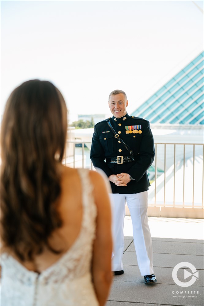 bride and groom first look