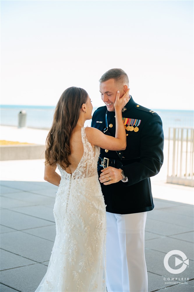 bride and groom first look